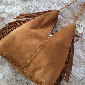 Divina Firenze Suede Fringe Shoulder Bag Tan Light Brown